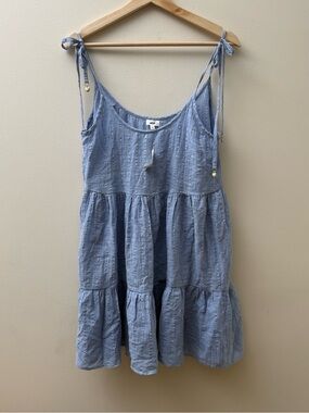 aerie Light Blue Tiered Cover-Up Dress with Metallic Thread